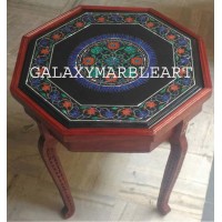 Marble inlay black table top with sunflower design from Taj Mahal BPOC-1874